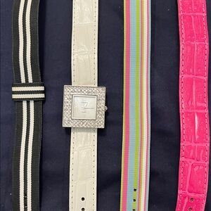 Gruen Silvertone Square Watch with Interchangeable Leather Straps